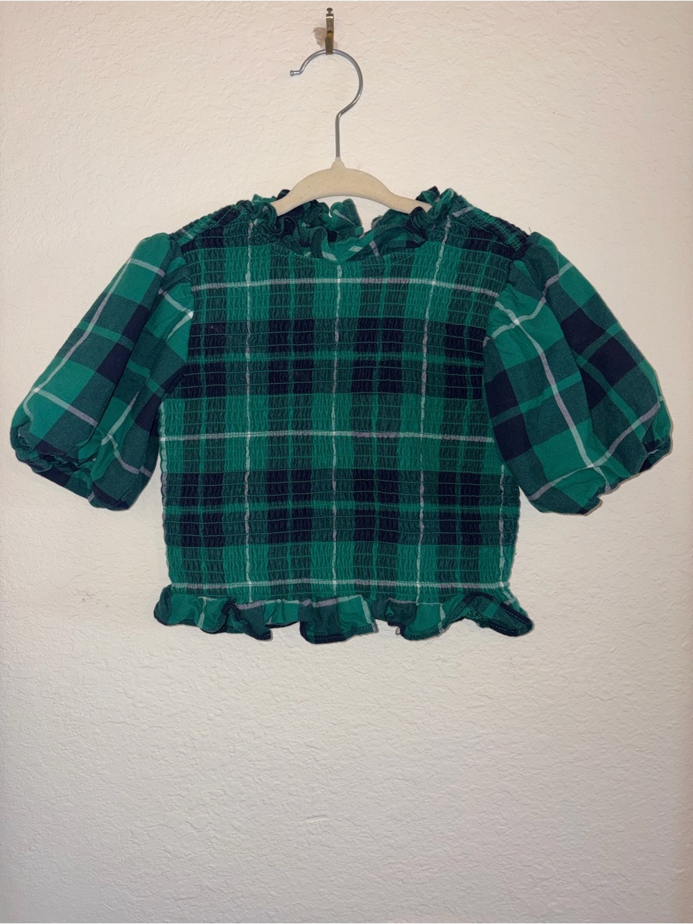 Janie and Jack Green Plaid Smocked Ruffle Blouse